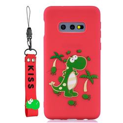 Red Dinosaur Soft Kiss Candy Hand Strap Silicone Case for Samsung Galaxy S10e (5.8 inch)