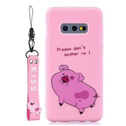 Pink Cute Pig Soft Kiss Candy Hand Strap Silicone Case for Samsung Galaxy S10e (5.8 inch)