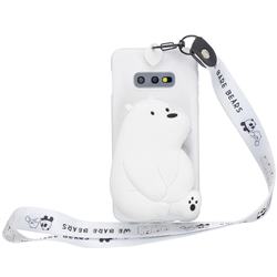 White Polar Bear Neck Lanyard Zipper Wallet Silicone Case for Samsung Galaxy S10e (5.8 inch)
