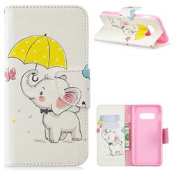 Umbrella Elephant Leather Wallet Case for Samsung Galaxy S10e(5.8 inch)