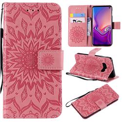 Embossing Sunflower Leather Wallet Case for Samsung Galaxy S10e(5.8 inch) - Pink