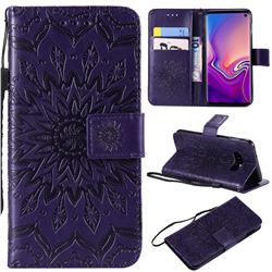 Embossing Sunflower Leather Wallet Case for Samsung Galaxy S10e(5.8 inch) - Purple
