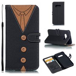 Mens Button Clothing Style Leather Wallet Phone Case for Samsung Galaxy S10e(5.8 inch) - Black