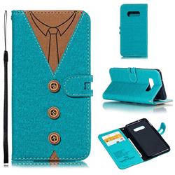 Mens Button Clothing Style Leather Wallet Phone Case for Samsung Galaxy S10e(5.8 inch) - Green