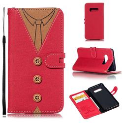 Mens Button Clothing Style Leather Wallet Phone Case for Samsung Galaxy S10e(5.8 inch) - Red