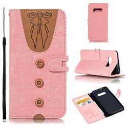Ladies Bow Clothes Pattern Leather Wallet Phone Case for Samsung Galaxy S10e(5.8 inch) - Pink