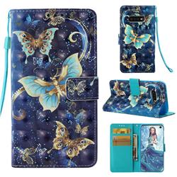 Three Butterflies 3D Painted Leather Wallet Case for Samsung Galaxy S10e(5.8 inch)