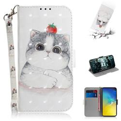 Cute Tomato Cat 3D Painted Leather Wallet Phone Case for Samsung Galaxy S10e (5.8 inch)