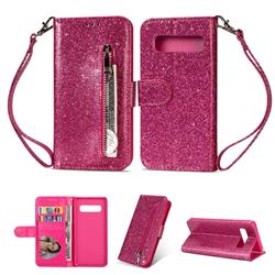 Glitter Shine Leather Zipper Wallet Phone Case for Samsung Galaxy S10e (5.8 inch) - Rose