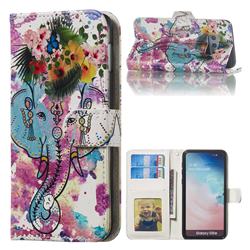 Flower Elephant 3D Relief Oil PU Leather Wallet Case for Samsung Galaxy S10e (5.8 inch)
