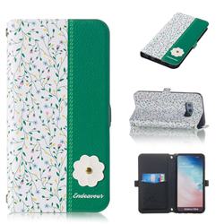 Magnolia Endeavour Florid Pearl Flower Pendant Metal Strap PU Leather Wallet Case for Samsung Galaxy S10e (5.8 inch)