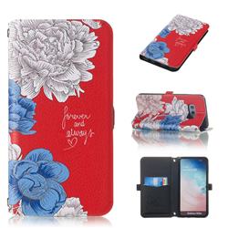 Red Chrysanthemum Endeavour Florid Pearl Flower Pendant Metal Strap PU Leather Wallet Case for Samsung Galaxy S10e (5.8 inch)