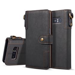 Retro Luxury Cowhide Leather Wallet Case for Samsung Galaxy S10e (5.8 inch) - Black