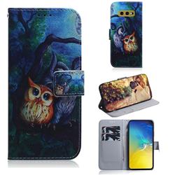 Oil Painting Owl PU Leather Wallet Case for Samsung Galaxy S10e (5.8 inch)