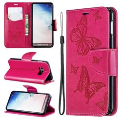 Embossing Double Butterfly Leather Wallet Case for Samsung Galaxy S10e (5.8 inch) - Red