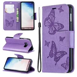Embossing Double Butterfly Leather Wallet Case for Samsung Galaxy S10e (5.8 inch) - Purple