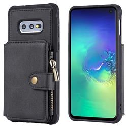 Retro Luxury Multifunction Zipper Leather Phone Back Cover for Samsung Galaxy S10e (5.8 inch) - Black