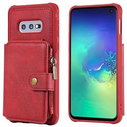 Retro Luxury Multifunction Zipper Leather Phone Back Cover for Samsung Galaxy S10e (5.8 inch) - Red