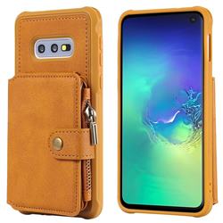Retro Luxury Multifunction Zipper Leather Phone Back Cover for Samsung Galaxy S10e (5.8 inch) - Brown