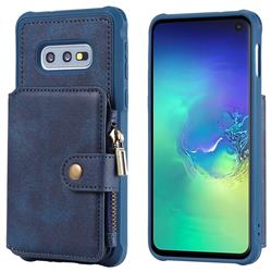 Retro Luxury Multifunction Zipper Leather Phone Back Cover for Samsung Galaxy S10e (5.8 inch) - Blue