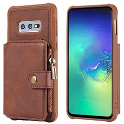 Retro Luxury Multifunction Zipper Leather Phone Back Cover for Samsung Galaxy S10e (5.8 inch) - Coffee