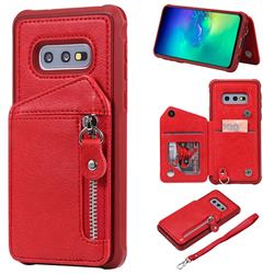 Classic Luxury Buckle Zipper Anti-fall Leather Phone Back Cover for Samsung Galaxy S10e (5.8 inch) - Red