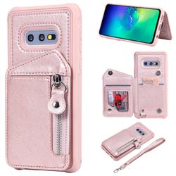 Classic Luxury Buckle Zipper Anti-fall Leather Phone Back Cover for Samsung Galaxy S10e (5.8 inch) - Pink