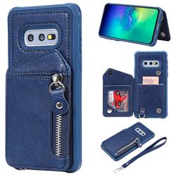 Classic Luxury Buckle Zipper Anti-fall Leather Phone Back Cover for Samsung Galaxy S10e (5.8 inch) - Blue