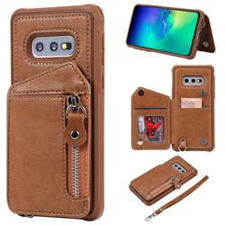 Classic Luxury Buckle Zipper Anti-fall Leather Phone Back Cover for Samsung Galaxy S10e (5.8 inch) - Brown