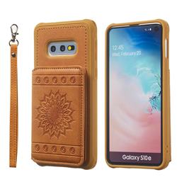 Luxury Embossing Sunflower Multifunction Leather Back Cover for Samsung Galaxy S10e (5.8 inch) - Brown