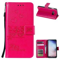 Embossing Owl Couple Flower Leather Wallet Case for Samsung Galaxy S10e (5.8 inch) - Red