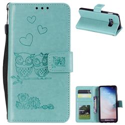 Embossing Owl Couple Flower Leather Wallet Case for Samsung Galaxy S10e (5.8 inch) - Green