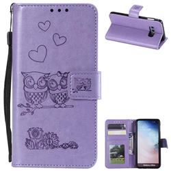 Embossing Owl Couple Flower Leather Wallet Case for Samsung Galaxy S10e (5.8 inch) - Purple
