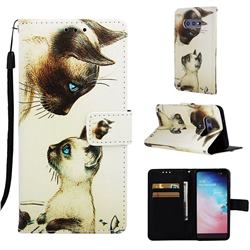 Cat Confrontation Matte Leather Wallet Phone Case for Samsung Galaxy S10e (5.8 inch)