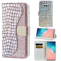 Glitter Diamond Buckle Laser Stitching Leather Wallet Phone Case for Samsung Galaxy S10e (5.8 inch) - Pink