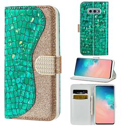 Glitter Diamond Buckle Laser Stitching Leather Wallet Phone Case for Samsung Galaxy S10e (5.8 inch) - Green