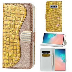 Glitter Diamond Buckle Laser Stitching Leather Wallet Phone Case for Samsung Galaxy S10e (5.8 inch) - Gold