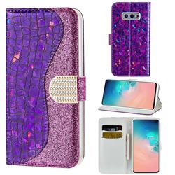 Glitter Diamond Buckle Laser Stitching Leather Wallet Phone Case for Samsung Galaxy S10e (5.8 inch) - Purple