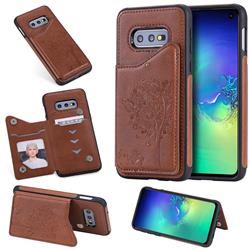 Luxury Tree and Cat Multifunction Magnetic Card Slots Stand Leather Phone Back Cover for Samsung Galaxy S10e (5.8 inch) - Brown