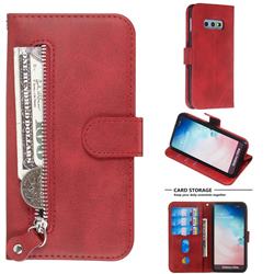 Retro Luxury Zipper Leather Phone Wallet Case for Samsung Galaxy S10e (5.8 inch) - Red