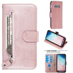 Retro Luxury Zipper Leather Phone Wallet Case for Samsung Galaxy S10e (5.8 inch) - Pink