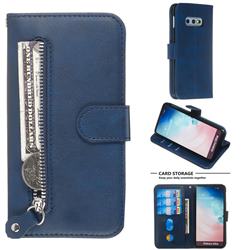 Retro Luxury Zipper Leather Phone Wallet Case for Samsung Galaxy S10e (5.8 inch) - Blue