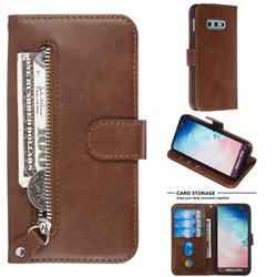 Retro Luxury Zipper Leather Phone Wallet Case for Samsung Galaxy S10e (5.8 inch) - Brown
