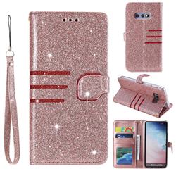 Retro Stitching Glitter Leather Wallet Phone Case for Samsung Galaxy S10e (5.8 inch) - Rose Gold