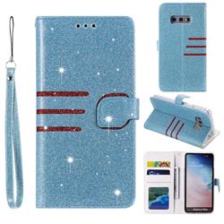 Retro Stitching Glitter Leather Wallet Phone Case for Samsung Galaxy S10e (5.8 inch) - Blue