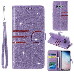 Retro Stitching Glitter Leather Wallet Phone Case for Samsung Galaxy S10e (5.8 inch) - Purple