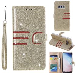 Retro Stitching Glitter Leather Wallet Phone Case for Samsung Galaxy S10e (5.8 inch) - Golden
