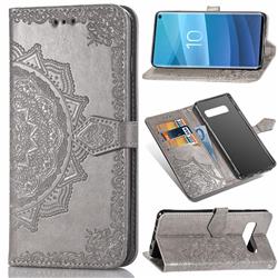 Embossing Imprint Mandala Flower Leather Wallet Case for Samsung Galaxy S10e (5.8 inch) - Gray