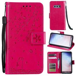 Embossing Cherry Blossom Cat Leather Wallet Case for Samsung Galaxy S10e (5.8 inch) - Rose