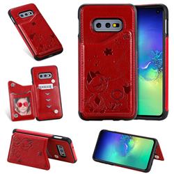 Luxury Bee and Cat Multifunction Magnetic Card Slots Stand Leather Back Cover for Samsung Galaxy S10e (5.8 inch) - Red